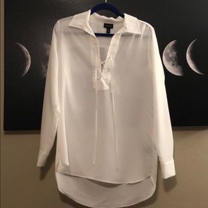 Silky smooth white lace up blouse